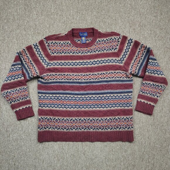 Vintage CLUB ROOM CHARTER CLUB Sweater Men's L Fair Isle Lambswool Crew Neck - Picture 1 of 7